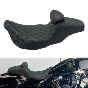 Driver Passenger Seat Cushion Pad Seat Pillion Backrest Green Stitching For Harley Touring 2009-UP | HCmotorku