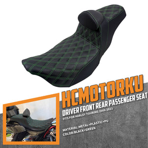 Driver Passenger Seat Cushion Pad Seat Pillion Backrest Green Stitching For Harley Touring 2009-UP | HCmotorku