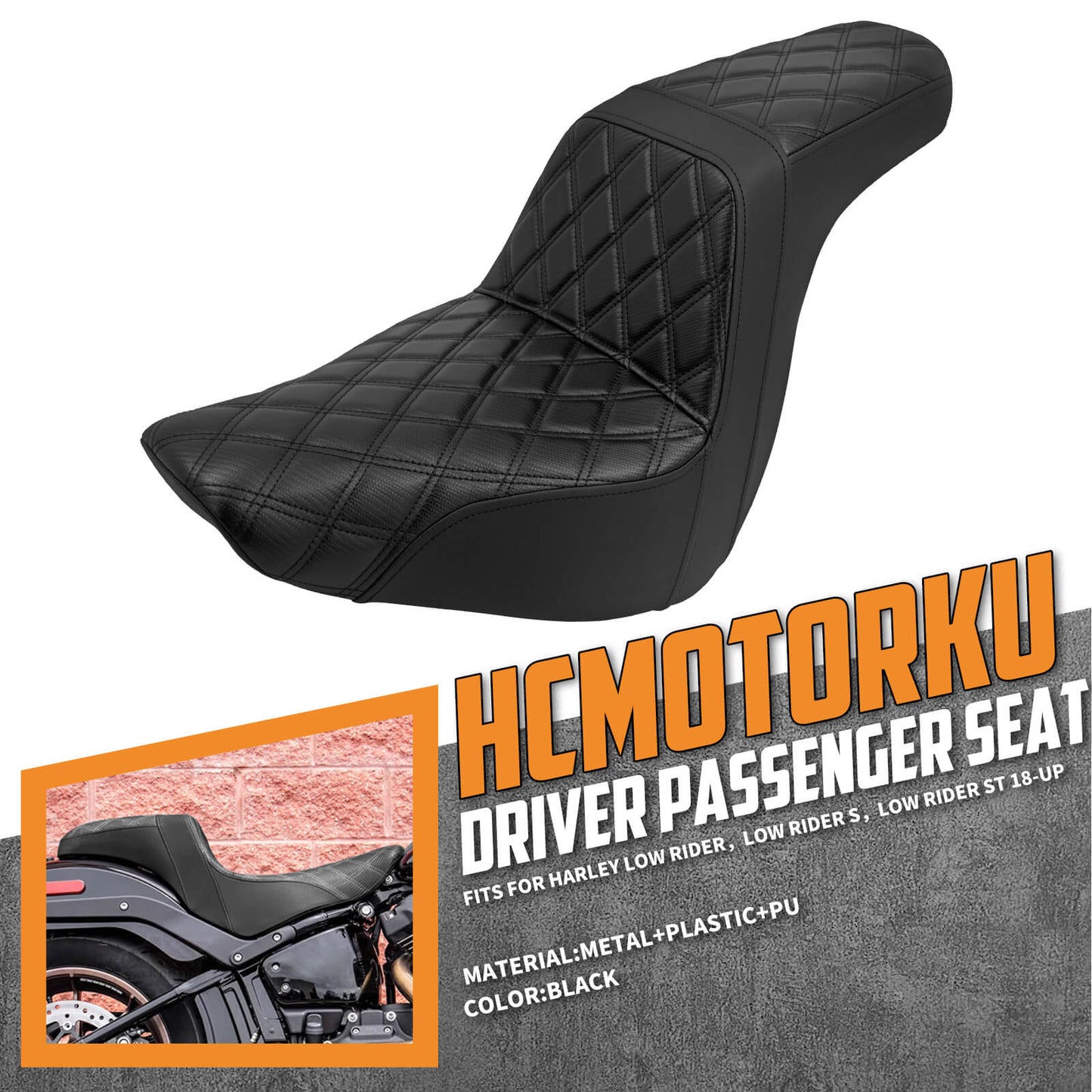 Step Up Seat PU Gel Black Driver Passanger Fit For Harley Low Rider S ST 2018-2024 | HCmotorku