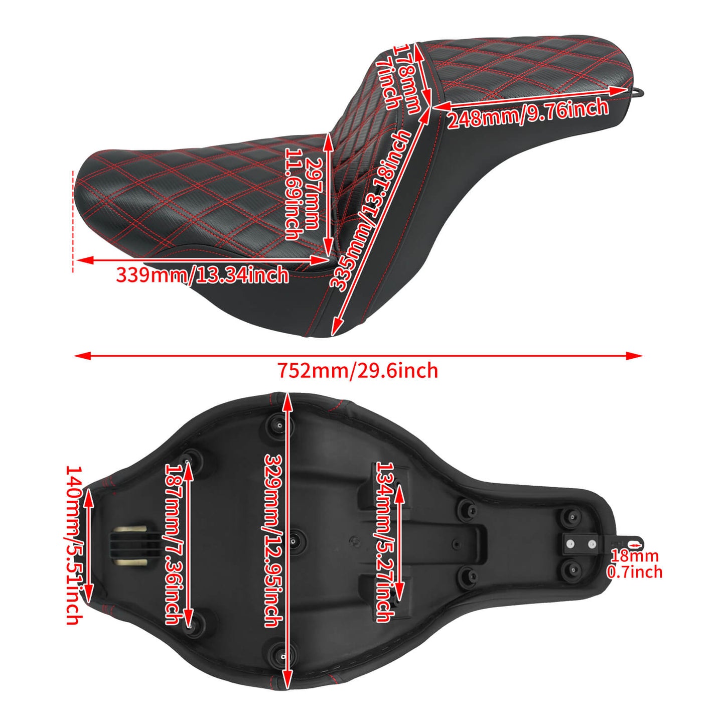 2-Up Seat Driver Passenger Gel Seat Red For Harley Low Rider S ST 2018-UP | HCmotorku