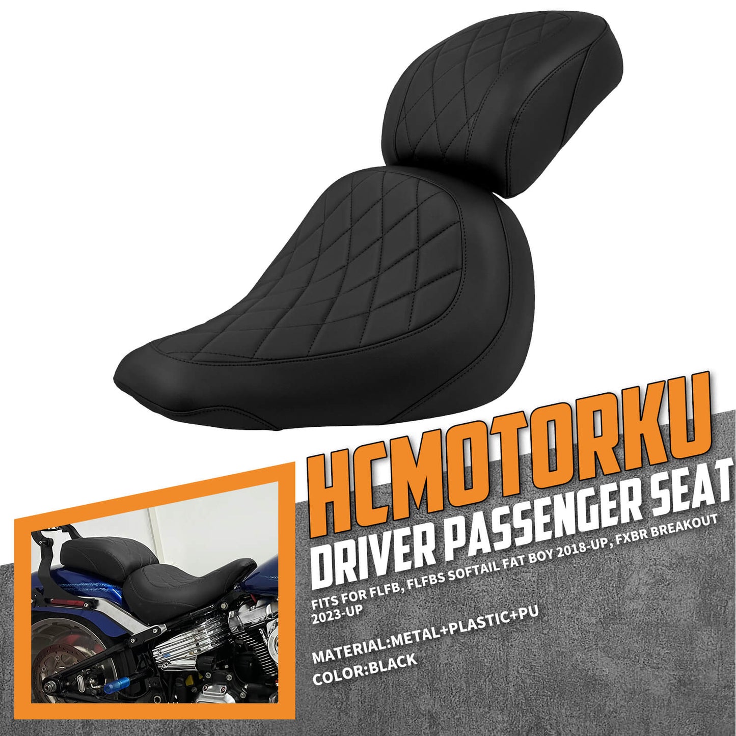 Driver Solo Seat Passenger Pillion Cushion Black Fit For Harley Fat Boy 2018-2024 | HCmotorku