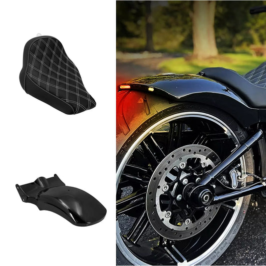 Solo Rider Seat + Rear Short Fender w/ Turn Signal Brake LED Light | HCmotorku