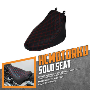Solo Seat Cushion Red Line Rhombus Fit For Harley Heritage Softail Deluxe 2006-2017 | HCmotorku