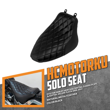 Solo Seat Cushion Black Single Line Diamond Fit For Harley Heritage Softail Deluxe 2006-2017 | HCmotorku