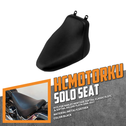 Solo Seat Cushion Black Pure Leather Fit For Harley Heritage Softail Deluxe 2006-2017 | HCmotorku
