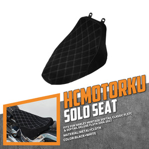 Solo Seat Cushion Suede White Line Diamond Fit For Harley Heritage Softail Deluxe 2006-2017 | HCmotorku