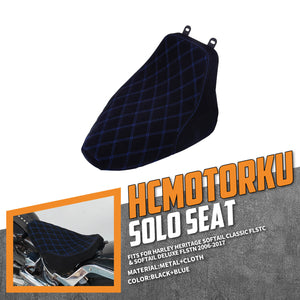 Solo Seat Cushion Suede Blue Line Diamond Fit For Harley Heritage Softail Deluxe 2006-2017 | HCmotorku