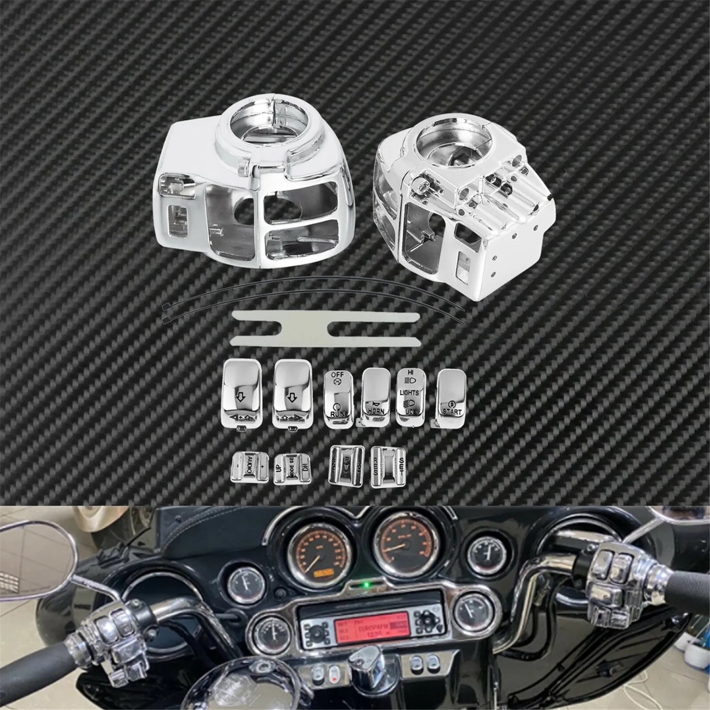 Cap Buttons + Handlebar Control Switch Housing Cover Chrome For Harley Touring | HCmotorku