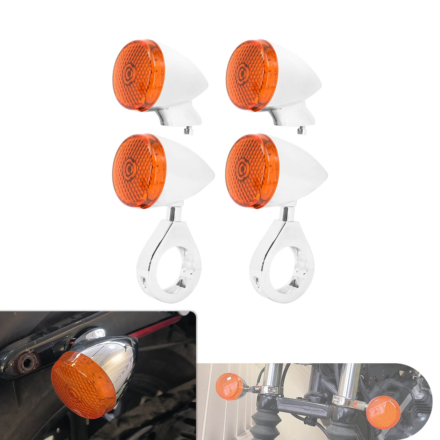 4* Front Rear LED Turn Signal Light 39mm 41mm Fork Clamp Chrome Fit For Harley | HCmotorku