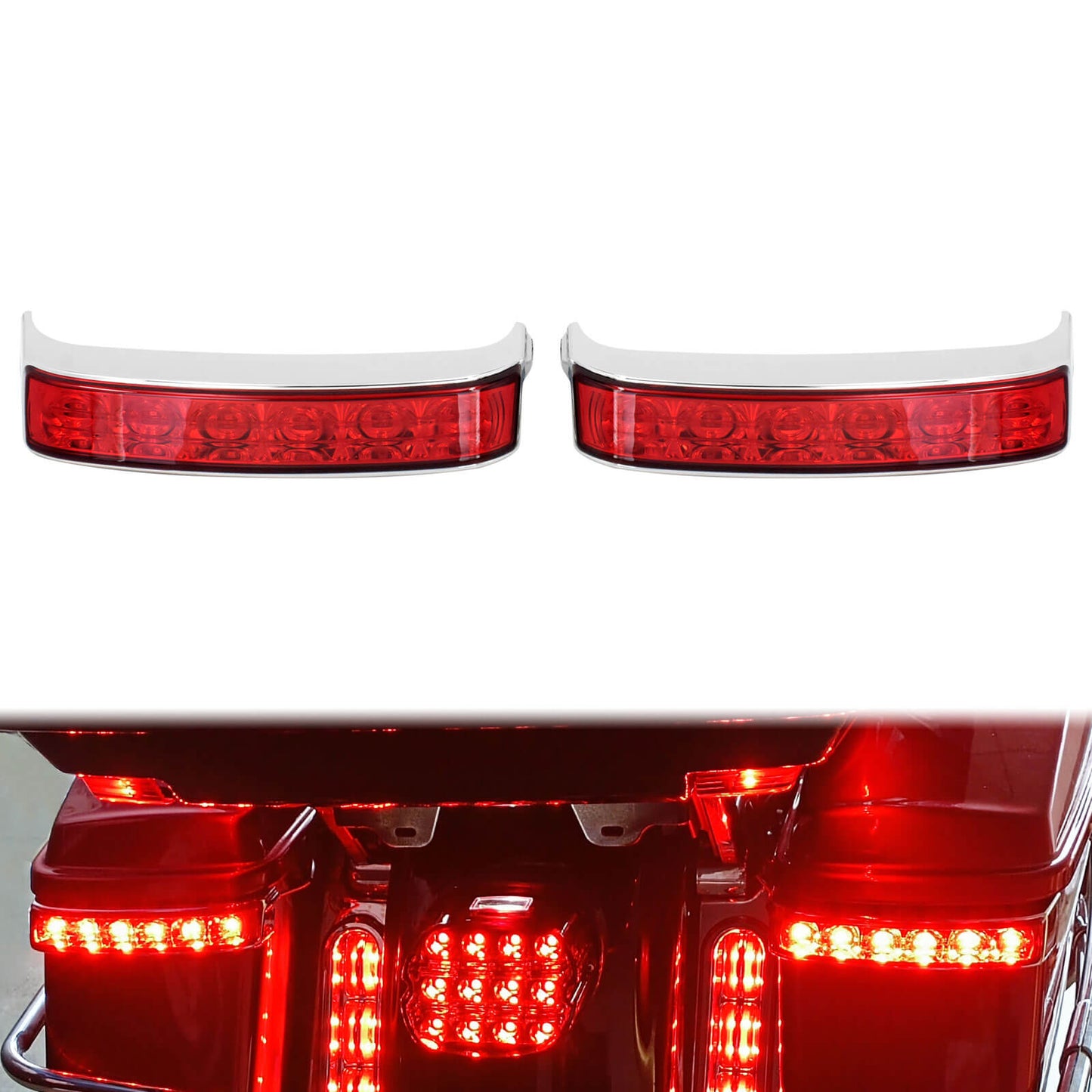 Saddlebag Turn Signal LED Light w/ Red Lens Chrome For Harley Street Road Glide | HCmotorku