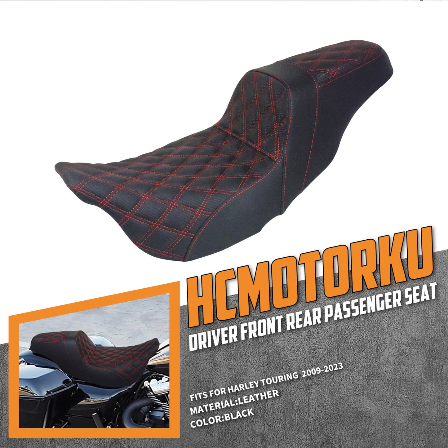 Driver Passenger Two Up Seat Gel Seats Red For Harley Touring 2009-2023 | HCmotorku