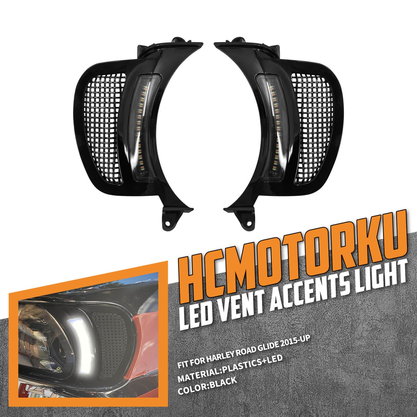 Headlight Vent Accent LED Side Lights Fit Harley Road Glide Model 2015-2023 | HCmotorku