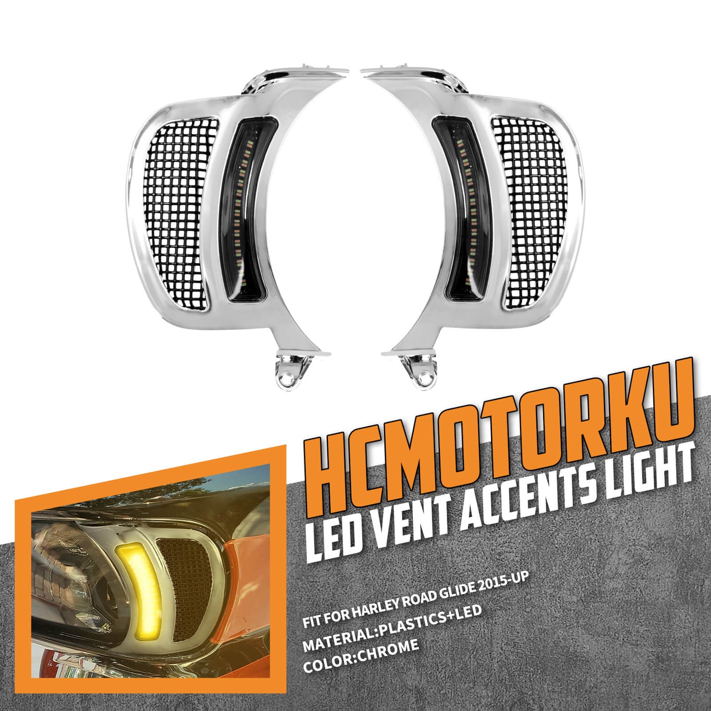 Headlight Vent Accent LED Side Lights Fit Harley Road Glide Model 2015-2023 | HCmotorku