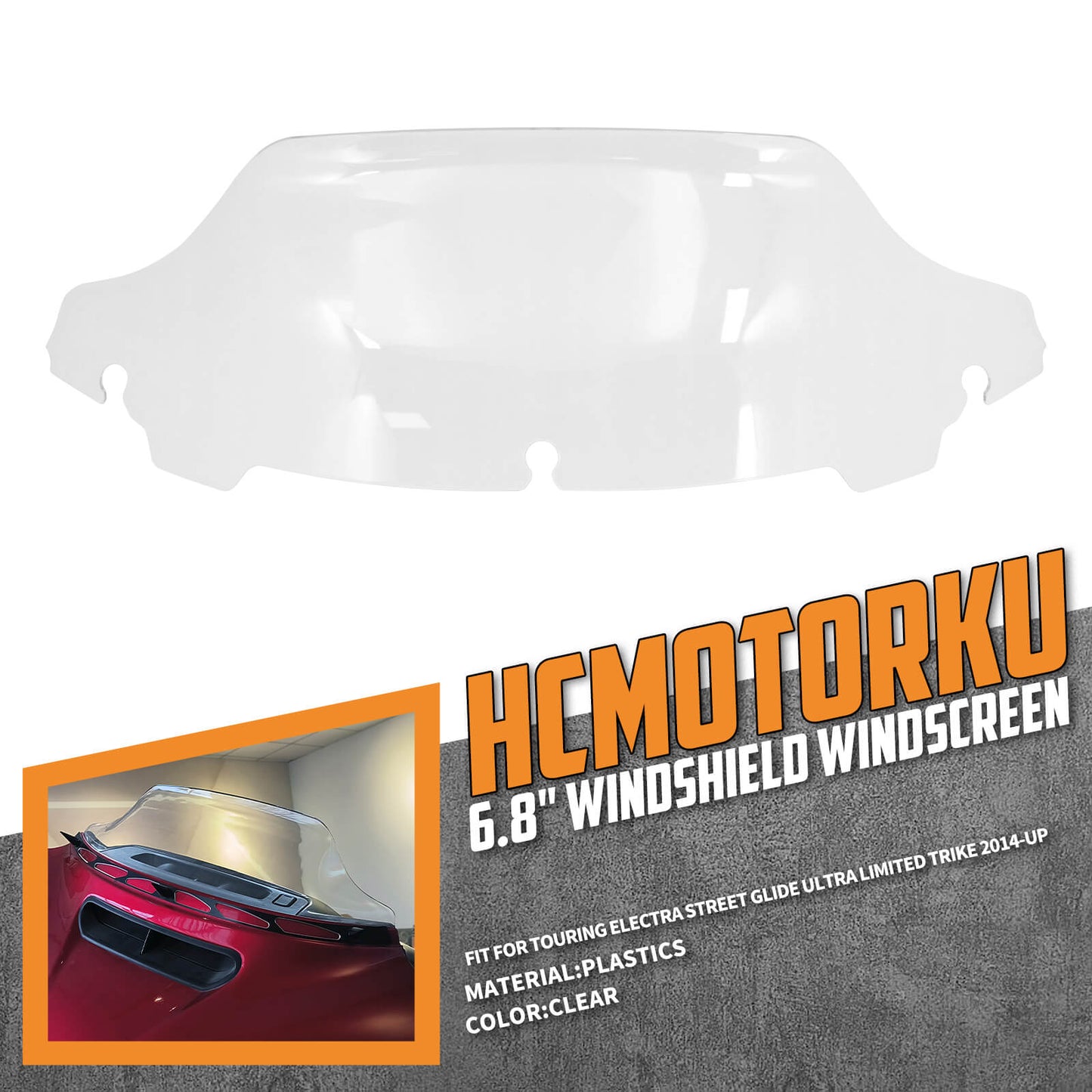 6.8" Clear Motorcycle Windscreen Windshield Fit For Harley Touring Glide 2014-2020 | HCmotorku