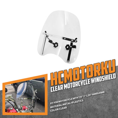 Large Universal Motorcycle Windshield 7/8 1" 1.25" Handlebars Windscreen Clear | HCmotorku