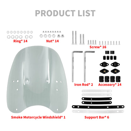 Windshield Windscreen Smoke + Handlebar Clamp For Harley Honda | HCmotorku