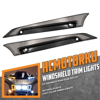 Windshield Fairing Trim W/ Smoke LED Lights Black Fit For Harley Road Glide 2015-UP | HCmotorku