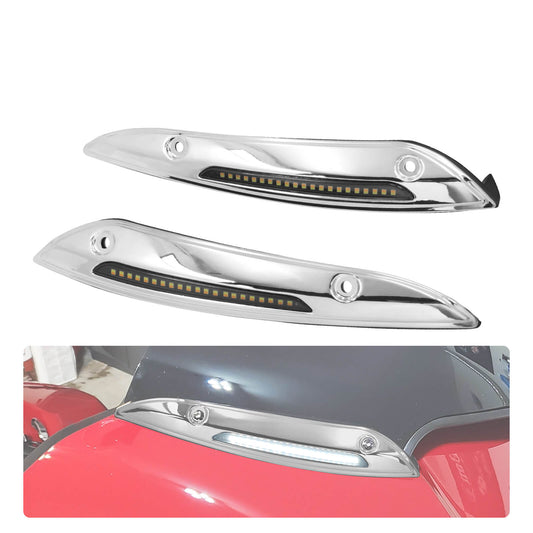 Windshield Trim Aluminum Turn Signals LED Light Chrome For Harley Road Glide 2015-UP | HCmotorku