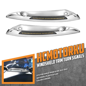 Windshield Trim Aluminum Turn Signals LED Light Chrome For Harley Road Glide 2015-UP | HCmotorku