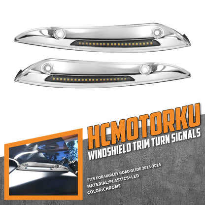 Windshield Trim Aluminum Turn Signals LED Light Chrome For Harley Road Glide 2015-UP | HCmotorku