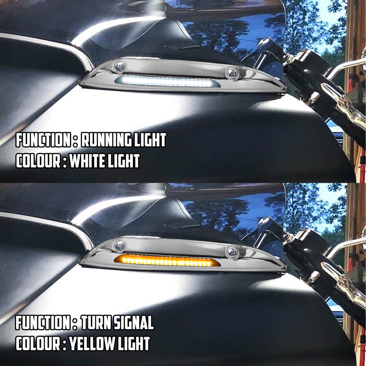 Windshield Trim Aluminum Turn Signals LED Light Chrome For Harley Road Glide 2015-UP | HCmotorku