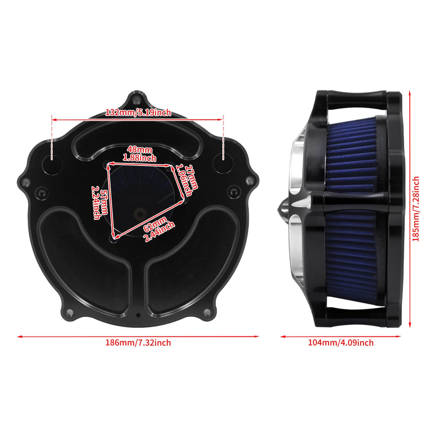 Air Filter Blue Intake Air Cleaner Chrome Fit For Sportster Iron 883 1200 2014-2022 | HCmotorku
