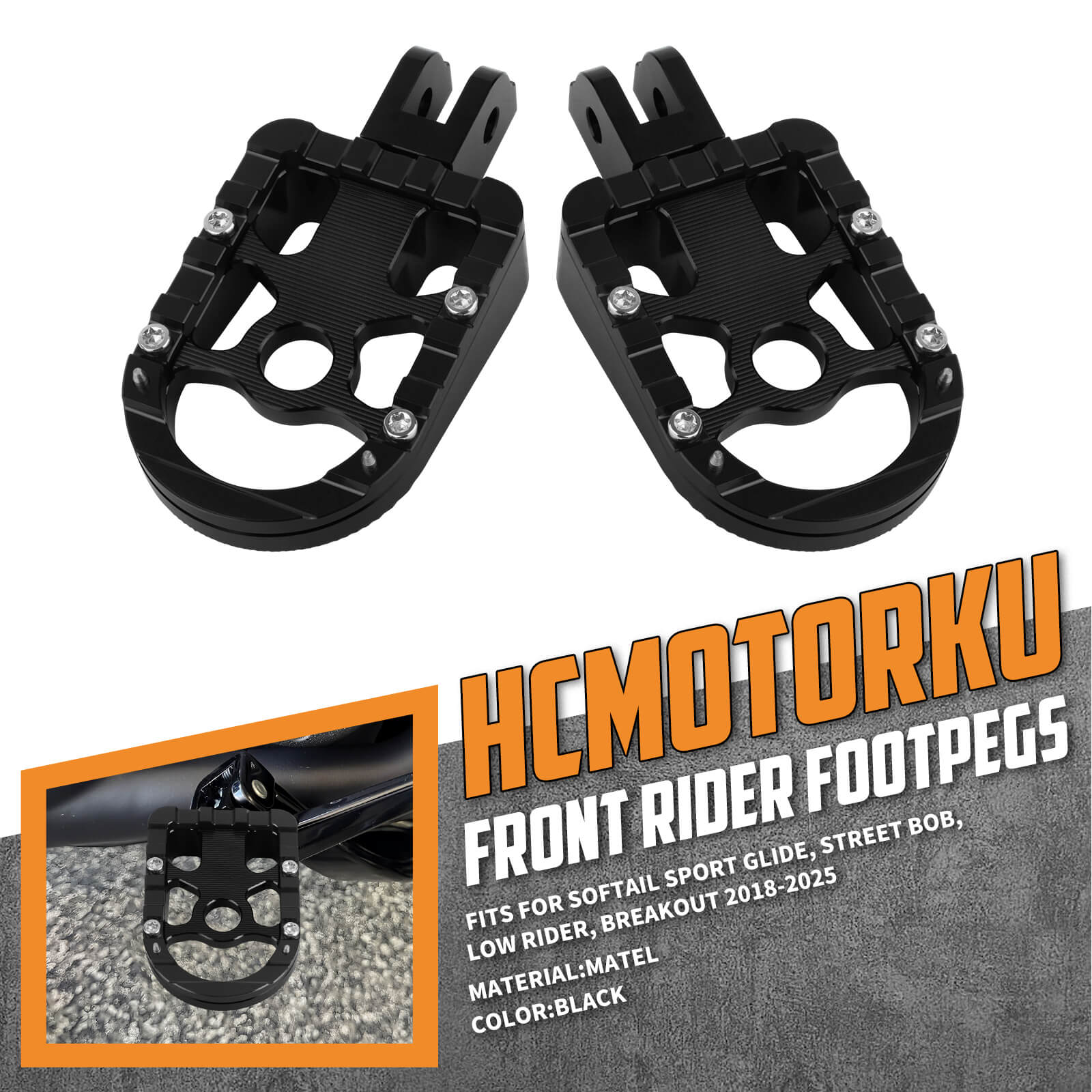 PE17901 HCmotorku Black Rider Footpegs Footboards for Harley Softail  low rider breakout’18-up 