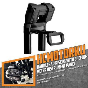 IN000101 HCmotorku Black 8” Handlebar Riser with Speedmeter Instrument Panel for Harley Softail ‘18-’24 Street Bob Low Rider