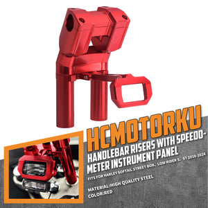 IN000102 HCmotorku Red 8” Handlebar Riser with Speedmeter Instrument Panel for Harley Softail ‘18-’24 Street Bob Low Rider