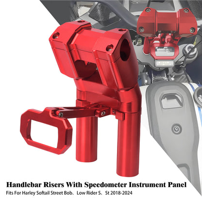 IN000102 HCmotorku Red 8” Handlebar Riser with Speedmeter Instrument Panel for Harley Softail ‘18-’24 Street Bob Low Rider
