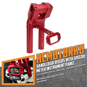 IN000105 HCmotorku Red 10” Handlebar Riser with Speedmeter Instrument Panel for Harley Softail ‘18-’24 Street Bob Low Rider