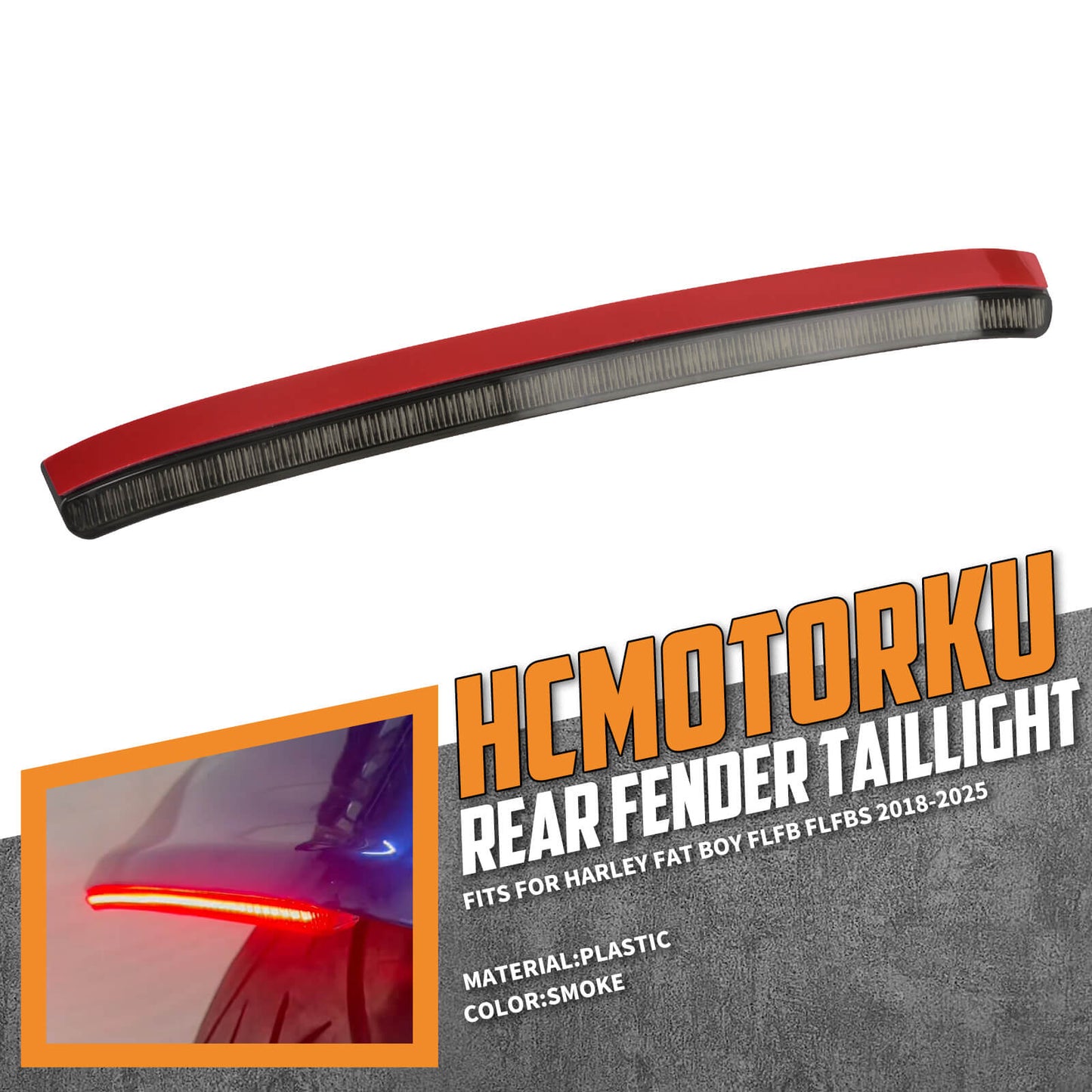 LA022501 HCmotorku  3-in-1 Fender Edge LED Tail Light Assembly for Harley Fat Boy 2018-2025 Smoke