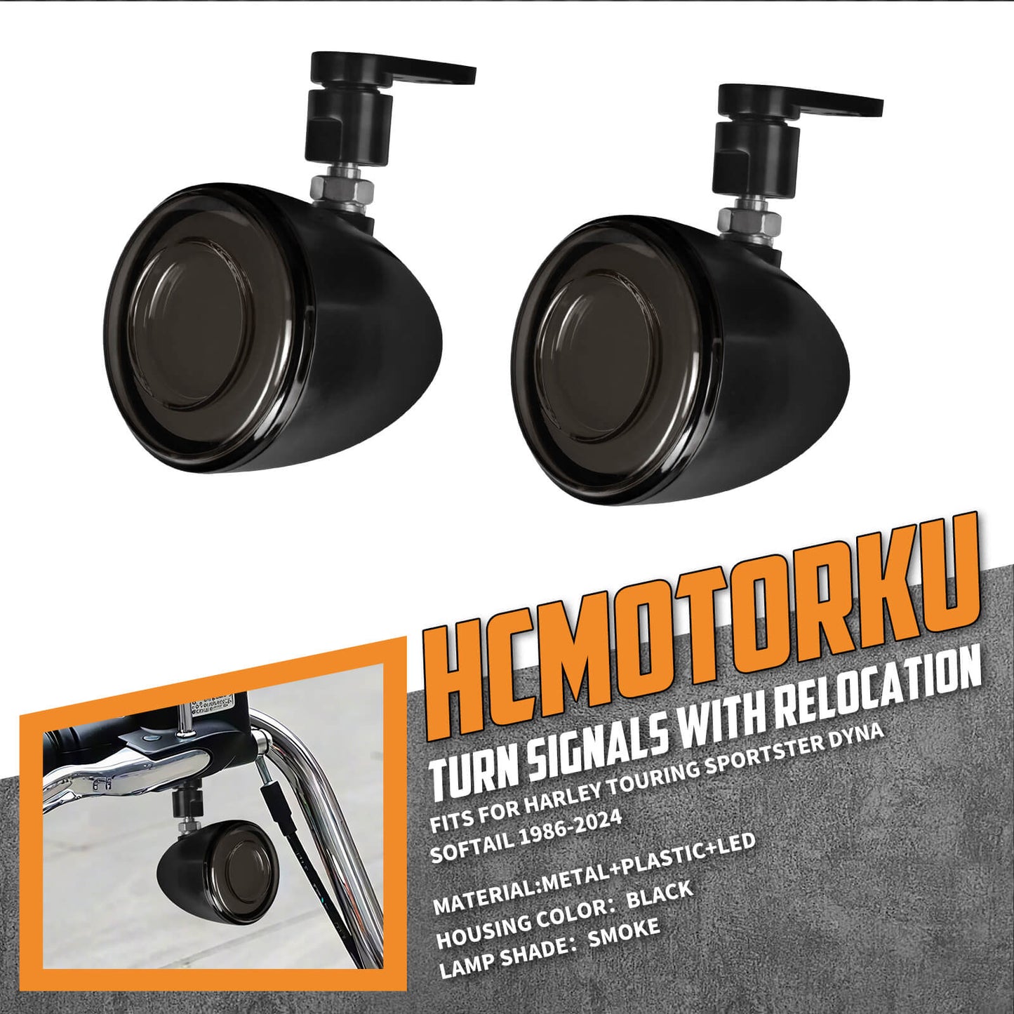 LA024201_HCmotorku_Bullet Turn Signals Lights For Harley Sportster Dyna Softail Touring ‘86-’24 Black