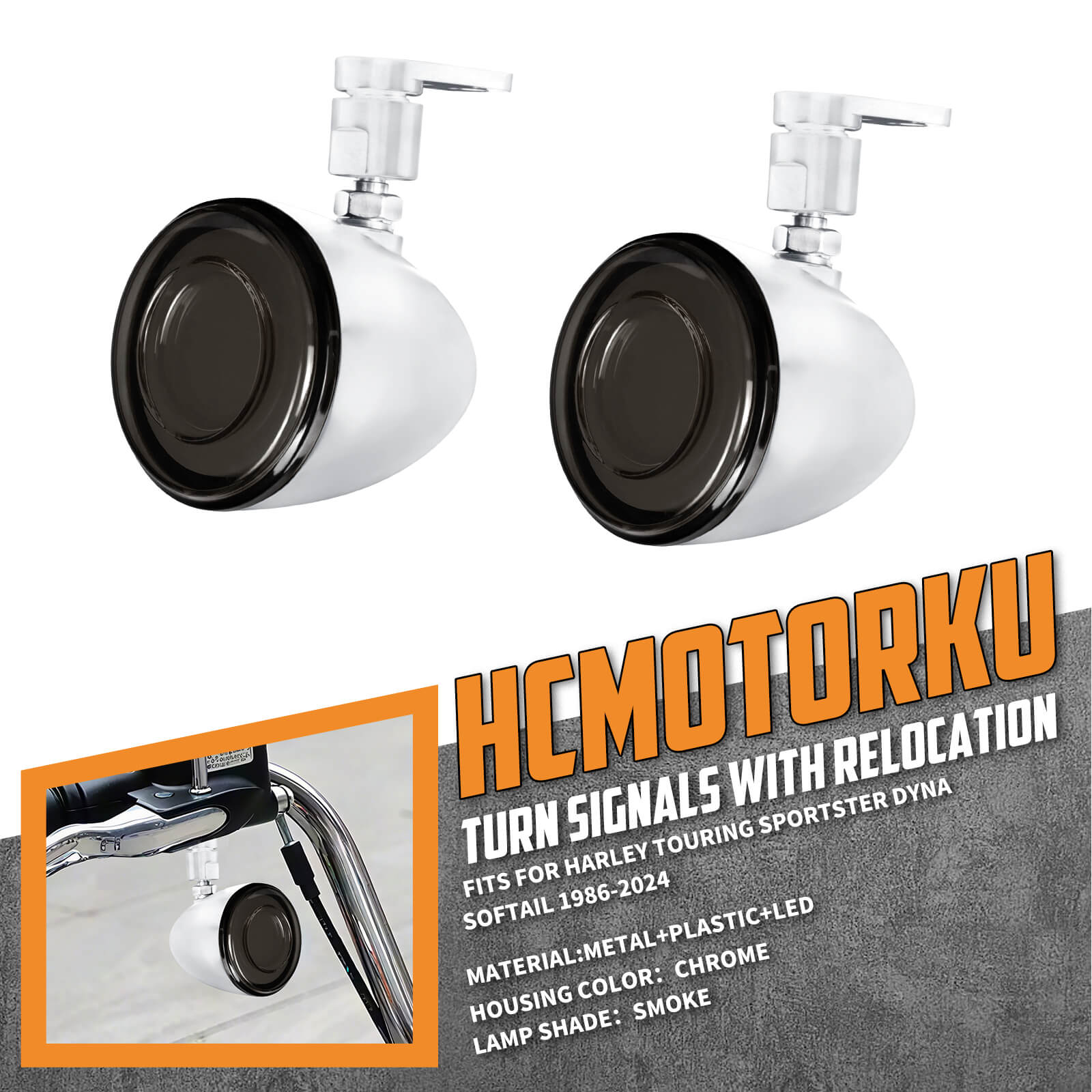 LA024202_HCmotorku_Bullet Turn Signals Lights For Harley Sportster Dyna Softail Touring ‘86-’24 Chrome