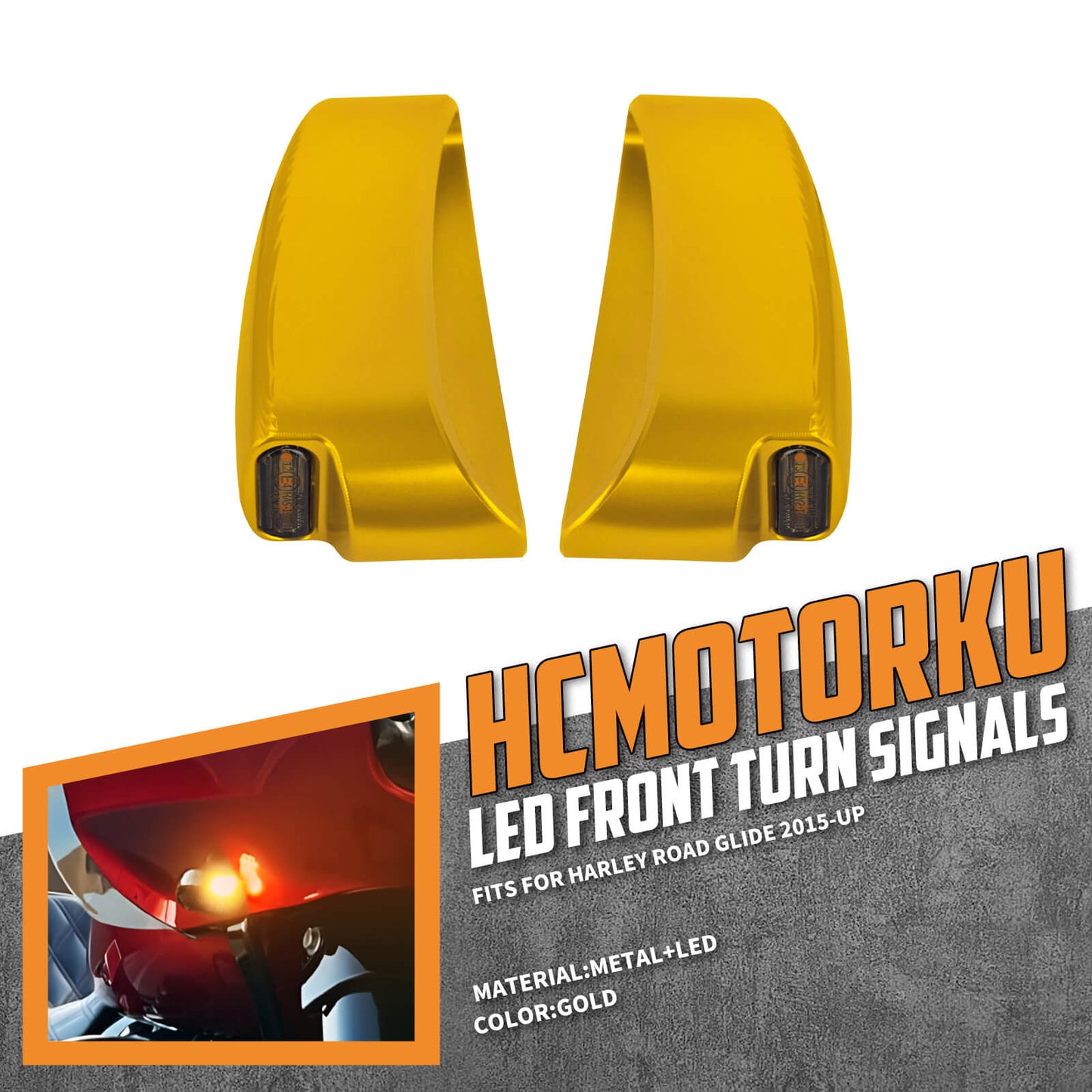 E-Mark LED Front Turn Signal Indicators for Harley Road Glide CVO '15-Up | HCmotorku
