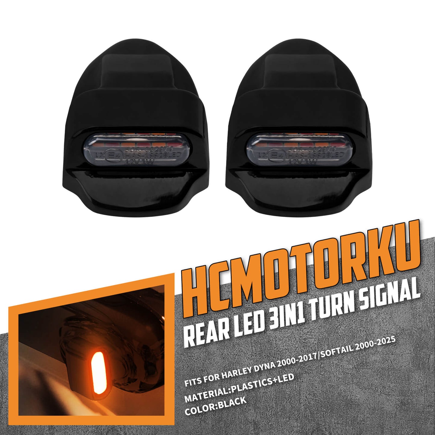 LA025101 HCmotorku LED Black Mini LED Brake Lights Turn Signal Tail Lights for Harley Dyna ‘00-’17 Softail ‘00-’25 Street Bob Fat Bob Fat Boy Heritage Classic Installation