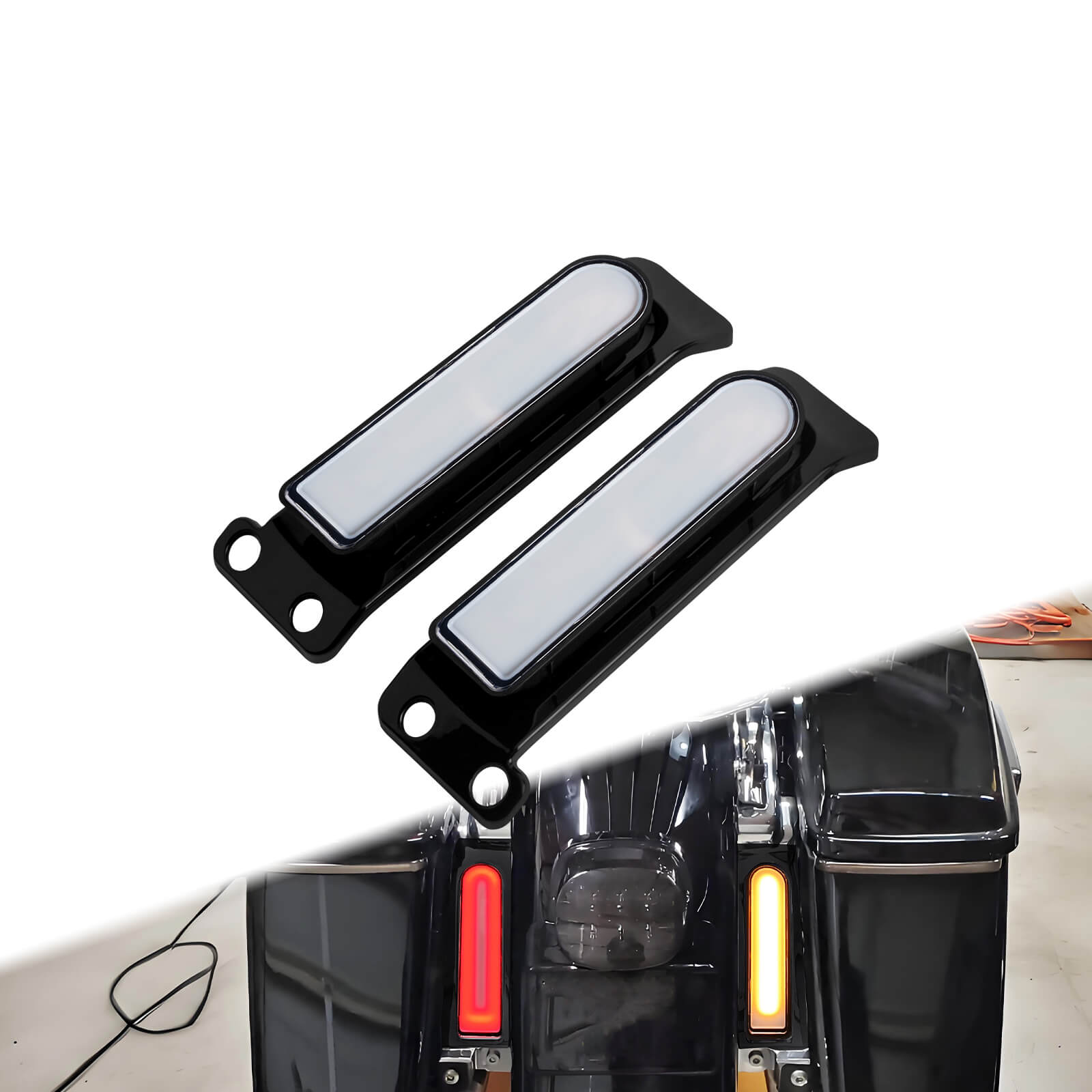 LA027101_HCmotorku_Black Housing Clear Lens LED Saddlebag Filler Tail Lights Turn Brake Signals for Harley Touring ‘14-Up Installation