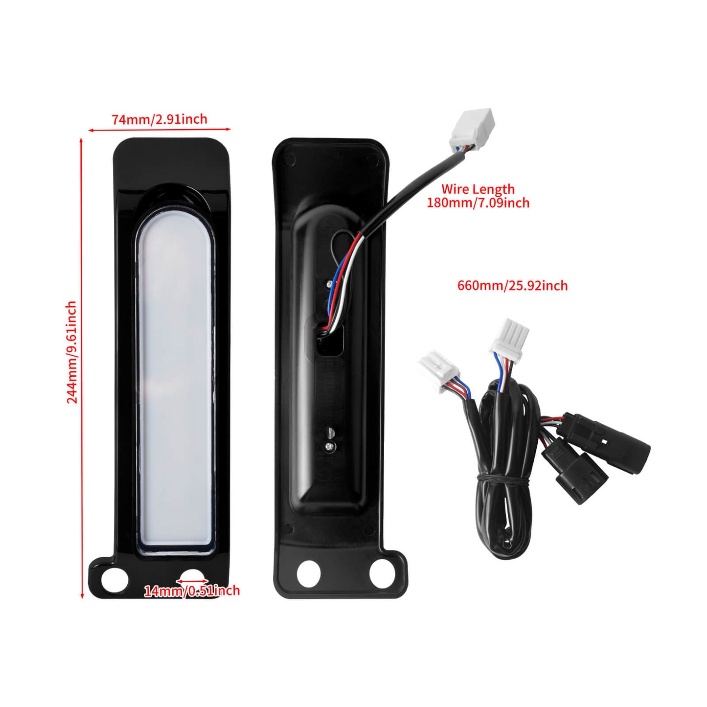 LA027101_HCmotorku_Black Housing Clear Lens LED Saddlebag Filler Tail Lights Turn Brake Signals for Harley Touring ‘14-Up Size