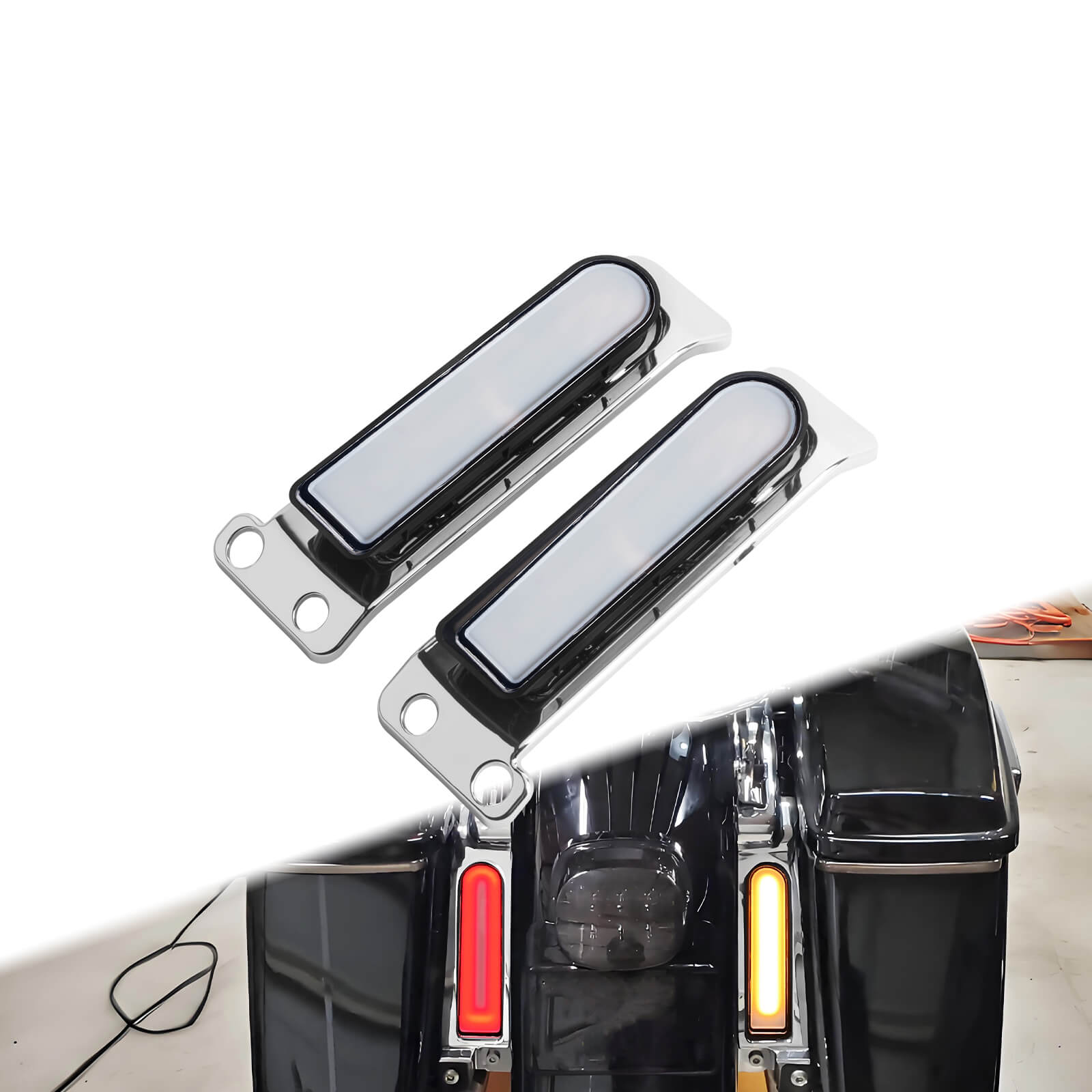 LA027103_HCmotorku_Chrome Housing Clear Lens LED Saddlebag Filler Tail Lights Turn Brake Signals for Harley Touring ‘14-Up Installation