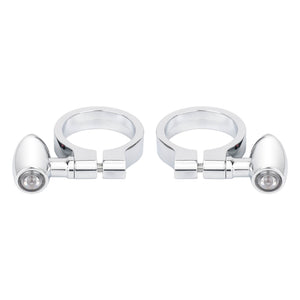 LA030601 HCmotorku Low-Profile LED Front Fork Tube Turn Signals for Harley Honda Yamaha Chrome