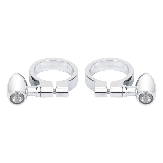 LA030601 HCmotorku Low-Profile LED Front Fork Tube Turn Signals for Harley Honda Yamaha Chrome