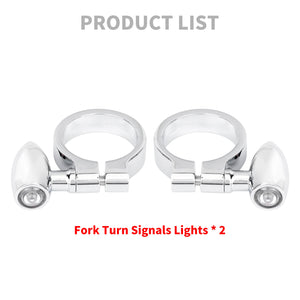 LA030601 HCmotorku Low-Profile LED Front Fork Tube Turn Signals for Harley Honda Yamaha Chrome