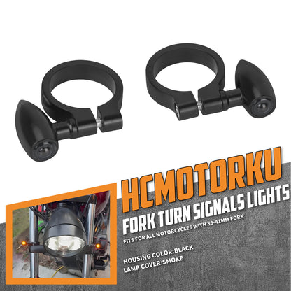 LA030602 HCmotorku Low-Profile LED Front Fork Tube Turn Signals for Harley Honda Yamaha Black