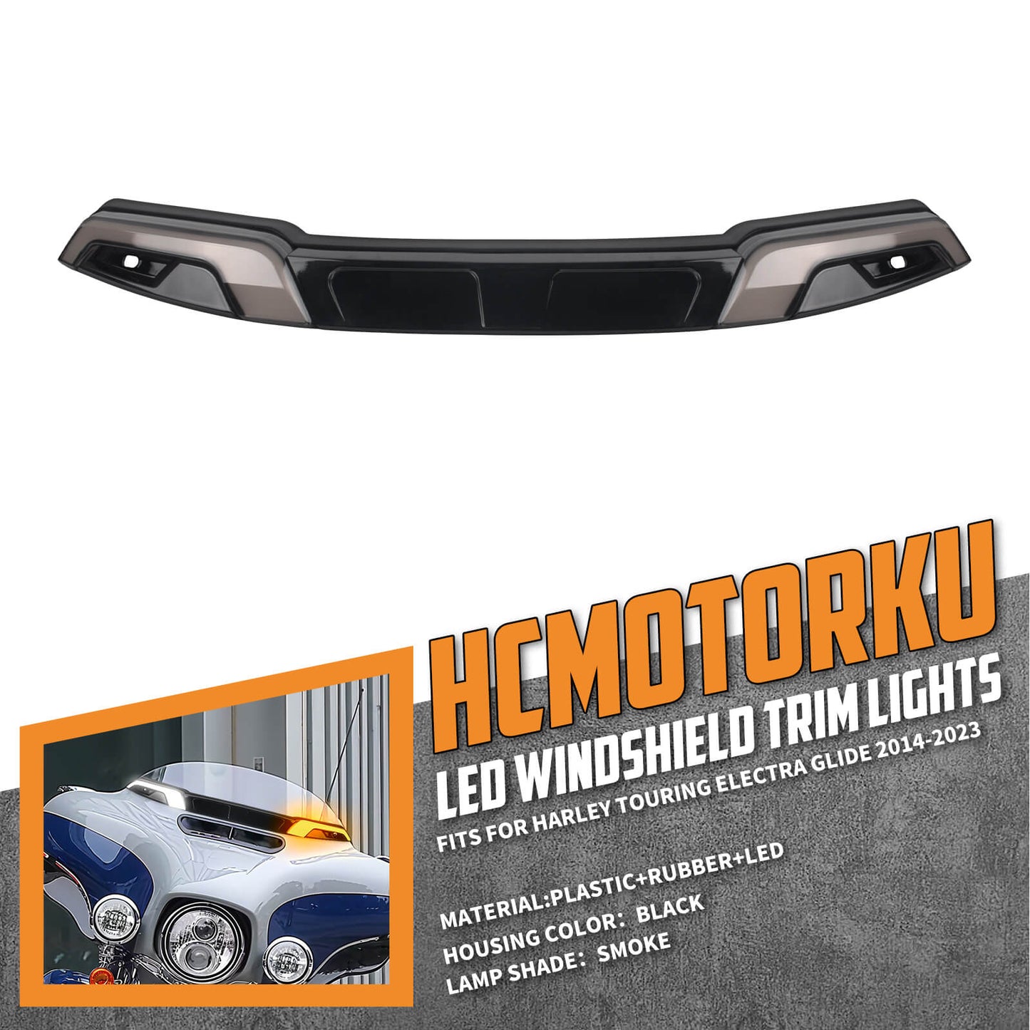 LA030701_HCmotorku Dynamic LED Windshield Trim Light for Harley Touring Models 2014-2025 Black