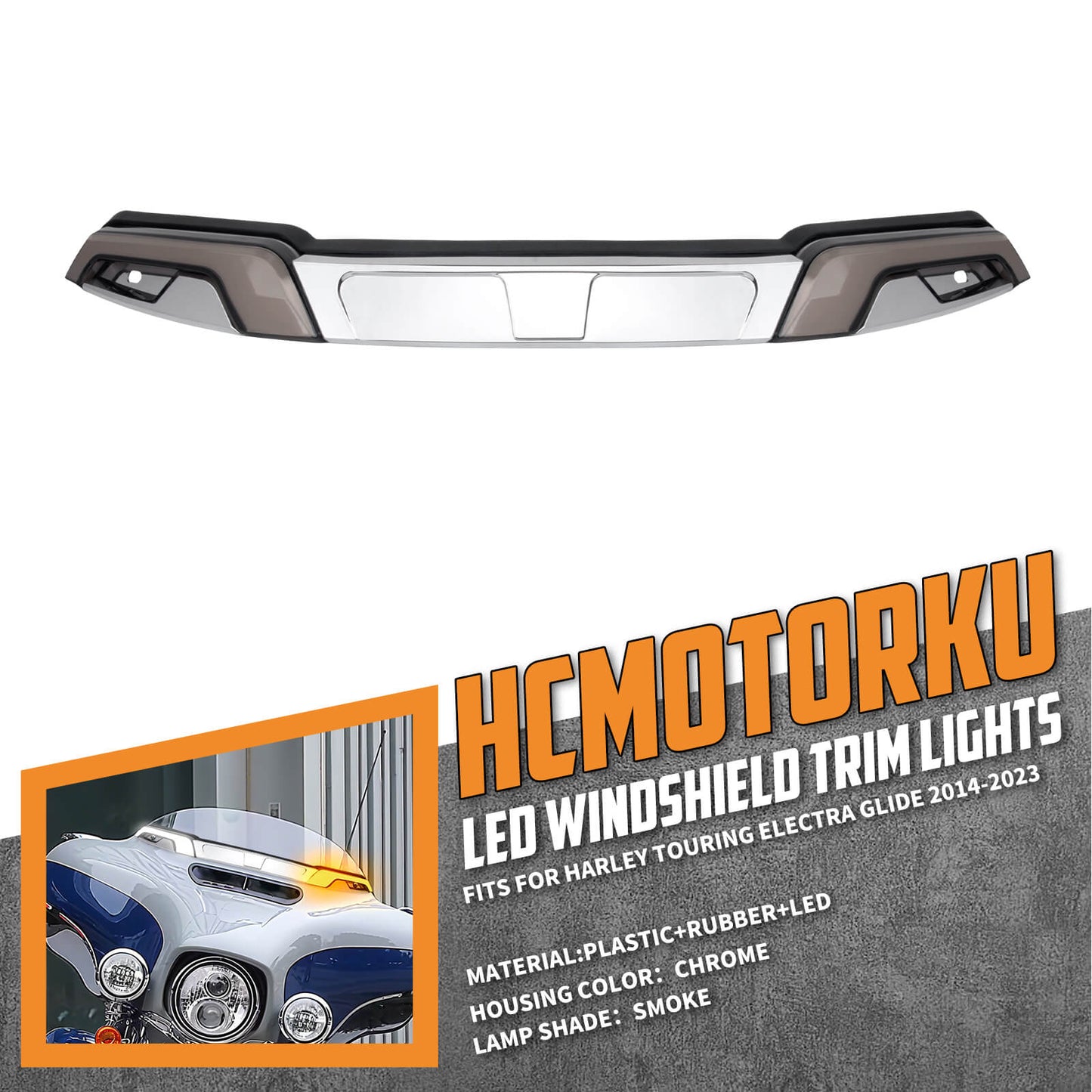 LA030702_HCmotorku Dynamic LED Windshield Trim Light for Harley Touring Models 2014-2025 Chrome