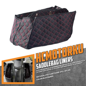 LU000502 HCmotorku Red Stitching Saddlebag Liners Carpet Inserts For Indian Chieftain ‘19-’23 Pursuit ‘22-’23 Roadmaster ‘21-’23