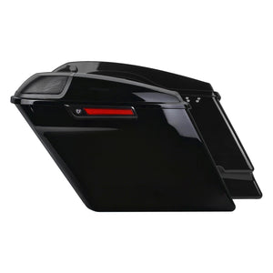 LU000803 hcmotorku Gloss Black 5 Inch Stretched Saddlebags with Audio Lids