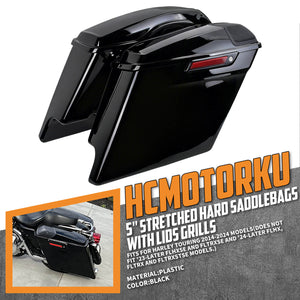 LU000803 hcmotorku Gloss Black 5 Inch Stretched Saddlebags with Audio Lids for harley