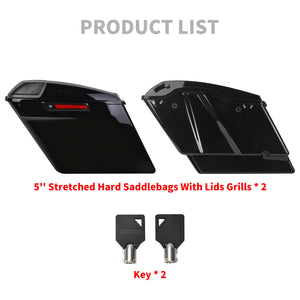 LU000803 hcmotorku Gloss Black 5 Inch Stretched Saddlebags with Audio Lids for harley touring - product list