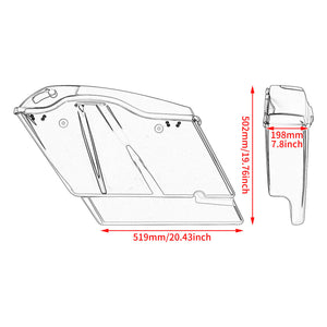LU000803 hcmotorku Gloss Black 5 Inch Stretched Saddlebags with Audio Lids for harley touring - size